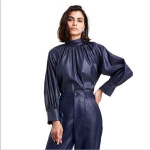 Rachel Comey x Target Navy Long Sleeve Faux Leather Tie Back Top.